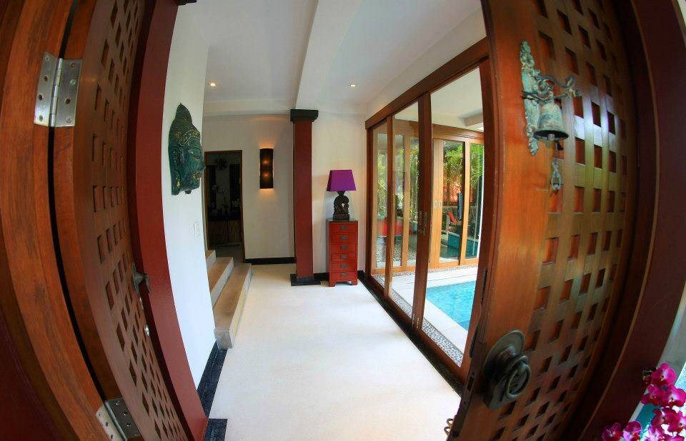 Interior hallway with traditional doors, Siam