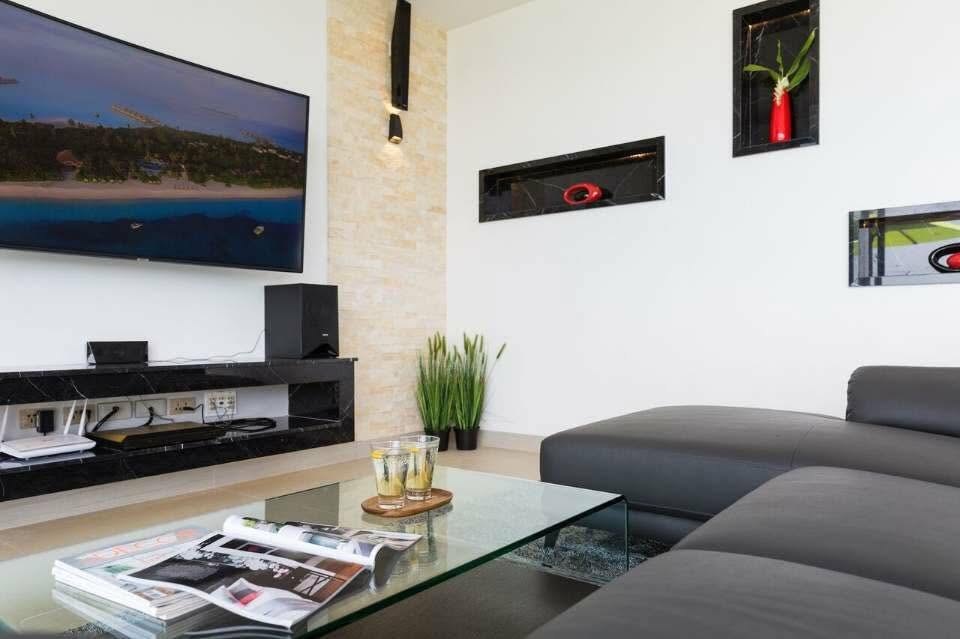 Living room interior with media wall, Victoria