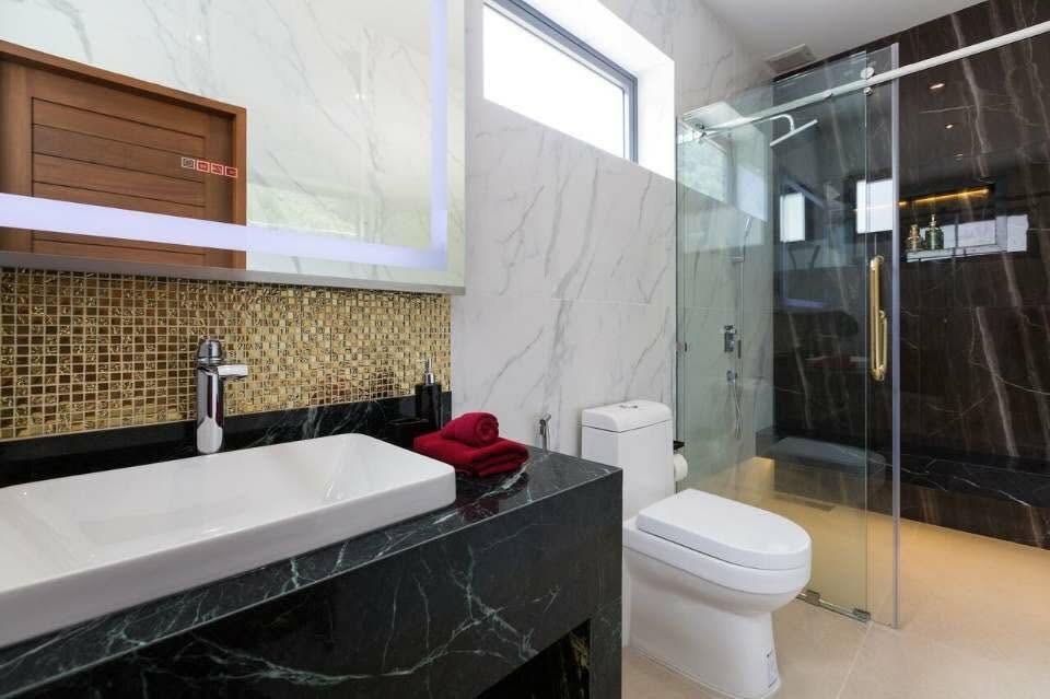 Marble bathroom with glass walk-in shower, Victoria